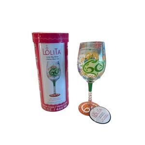 Lolita Love My Wine Hand-Painted Lolita Happy 60th Birthday Wine Glass 15 Oz NWT